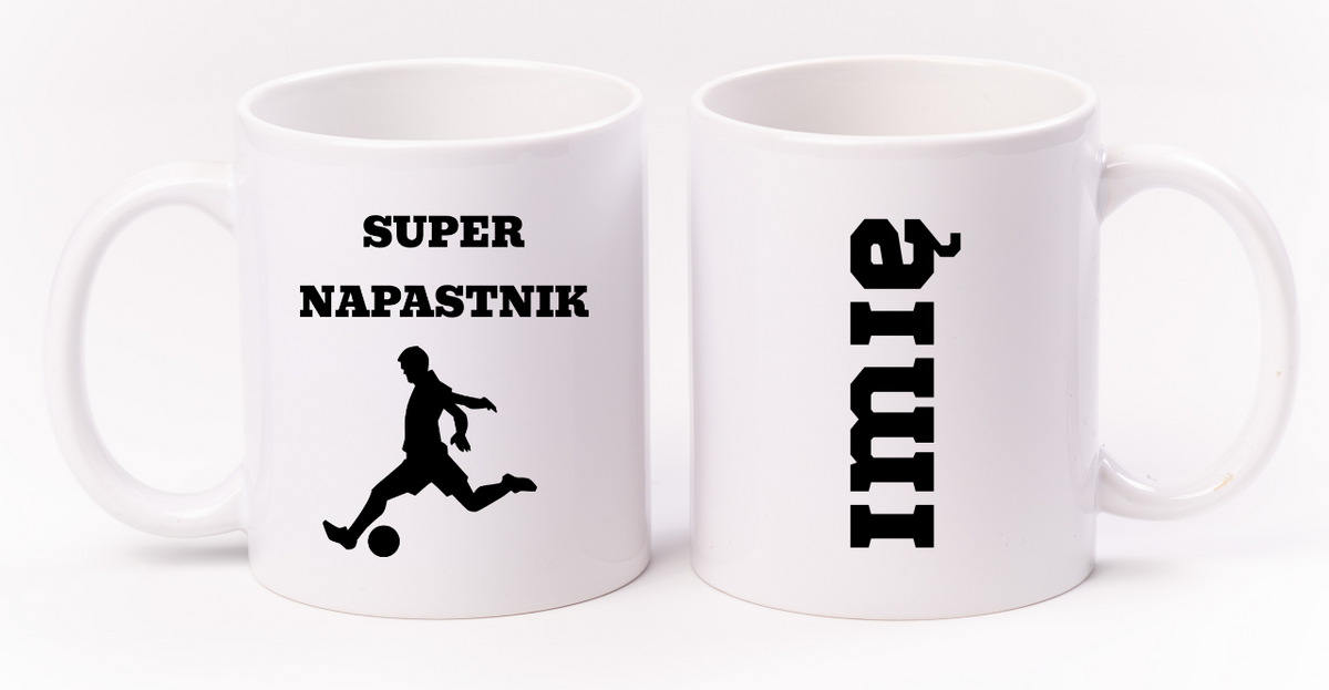 Kubek biały z nadrukiem "Super Napastnik" – piłka nożna #11