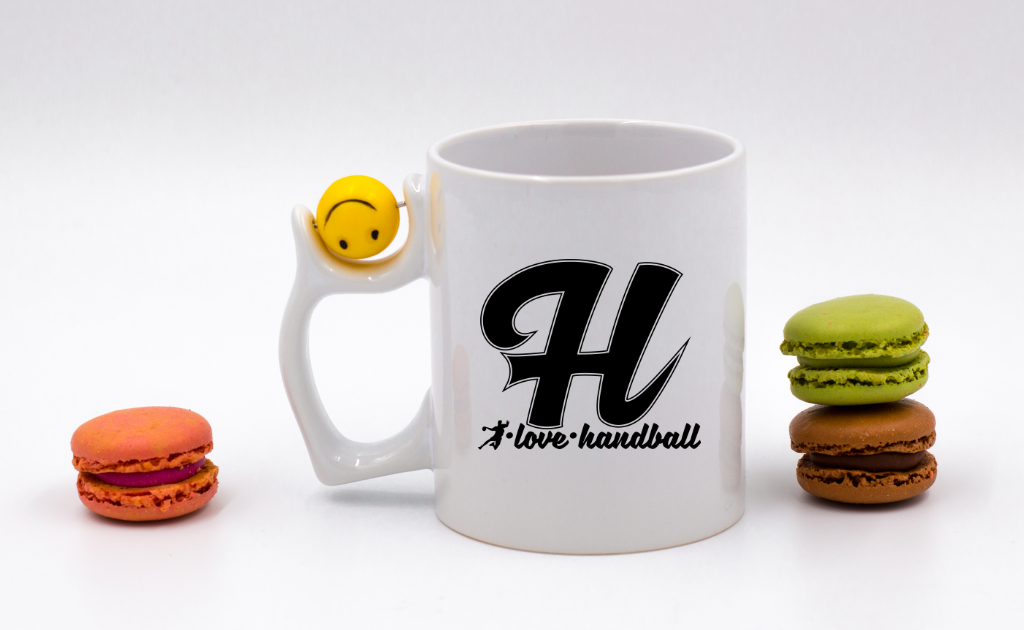 Kubek z piłką, czarną literą "H" i napisem "I LOVE HANDBALL" #4