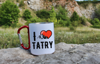 Kubek biały z czerwonym karabińczykiem, nadruk „I love Tatry” – góry #10