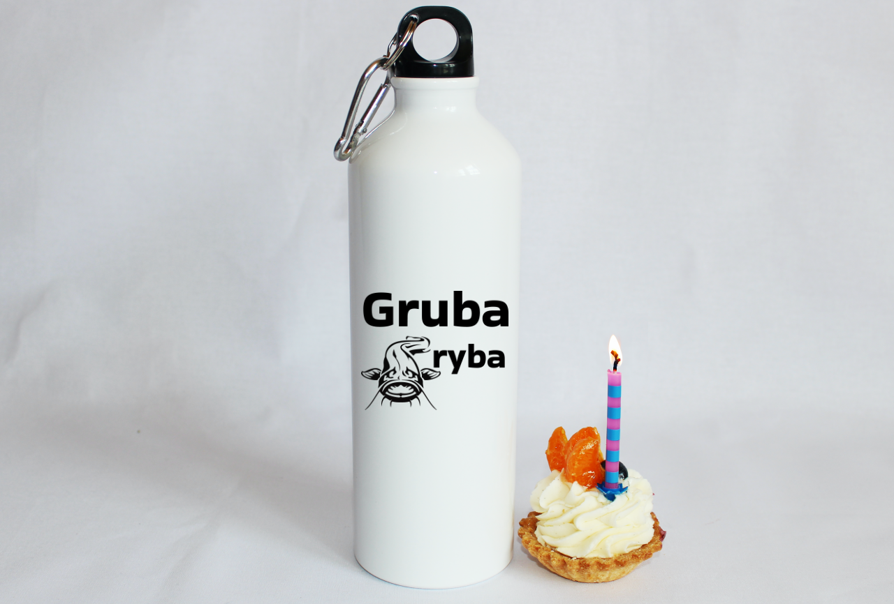 Butelka biała 800 ml z nadrukiem "Gruba ryba" – wędkarstwo #11