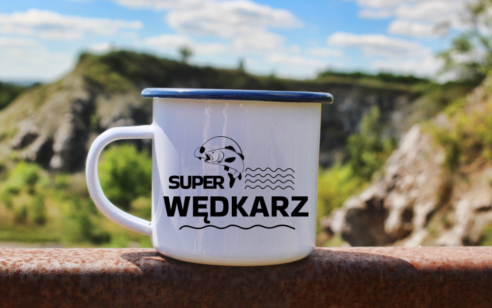 Kubek emaliowany biały z nadrukiem "Super wędkarz" #11