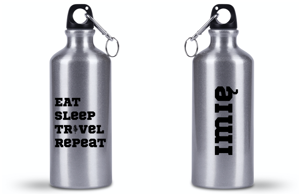 Bidon srebrny 500 ml z nadrukiem „Eat Sleep Travel Repeat” – podróż, przygoda, przyroda #4