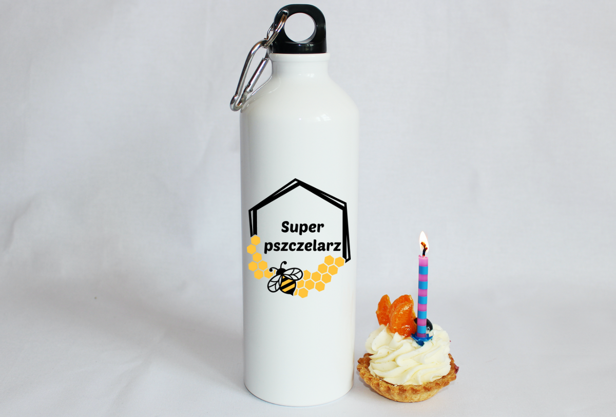 Bidon biały 800 ml z nadrukiem „Super pszczelarz” – pszczelarstwo #11