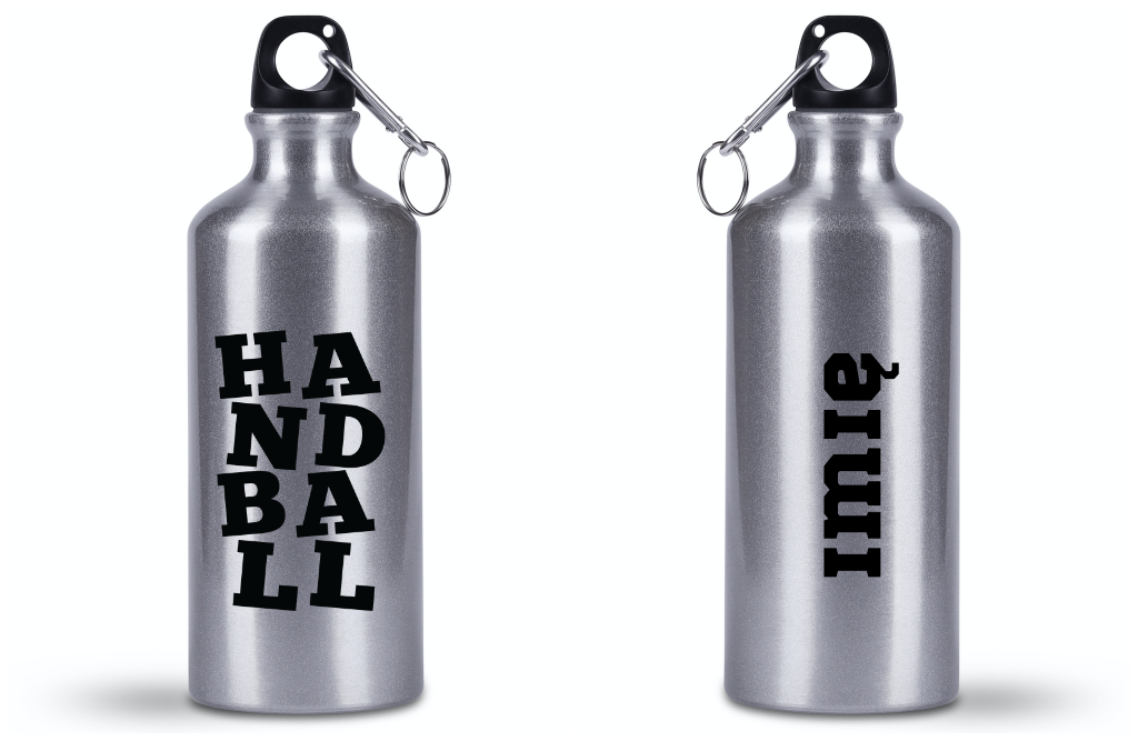 Butelka srebrna 500 ml – piłka ręczna, czarny napis "HANDBALL" #2