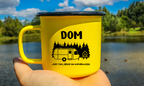 Kubek emaliowany żółty z nadrukiem „Dom jest tam, gdzie go zaparkujesz” – camping, pod namiot #6