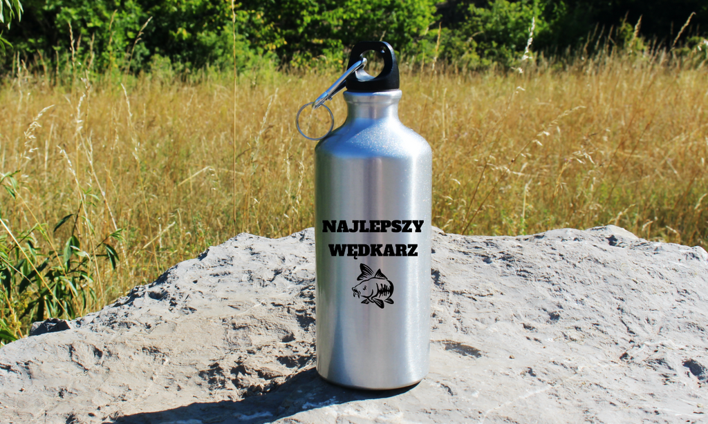 Butelka srebrna 500 ml z nadrukiem "Najlepszy wędkarz" – wędkarstwo #6
