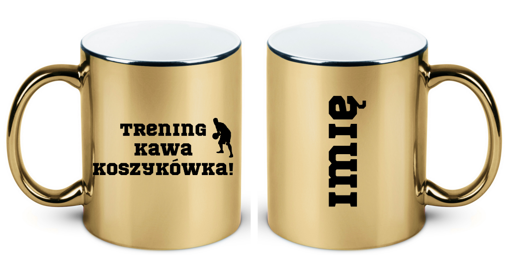 Kubek złoty z nadrukiem "Trening Kawa Koszykówka" #1
