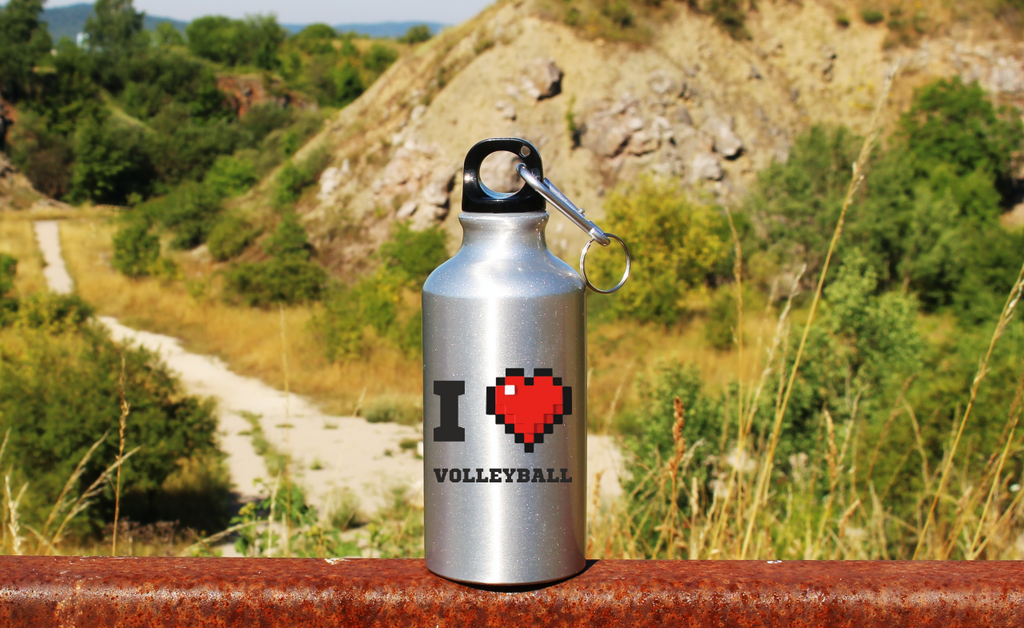 Butelka srebrna 400 ml z nadrukiem "I LOVE VOLLEYBALL" #1