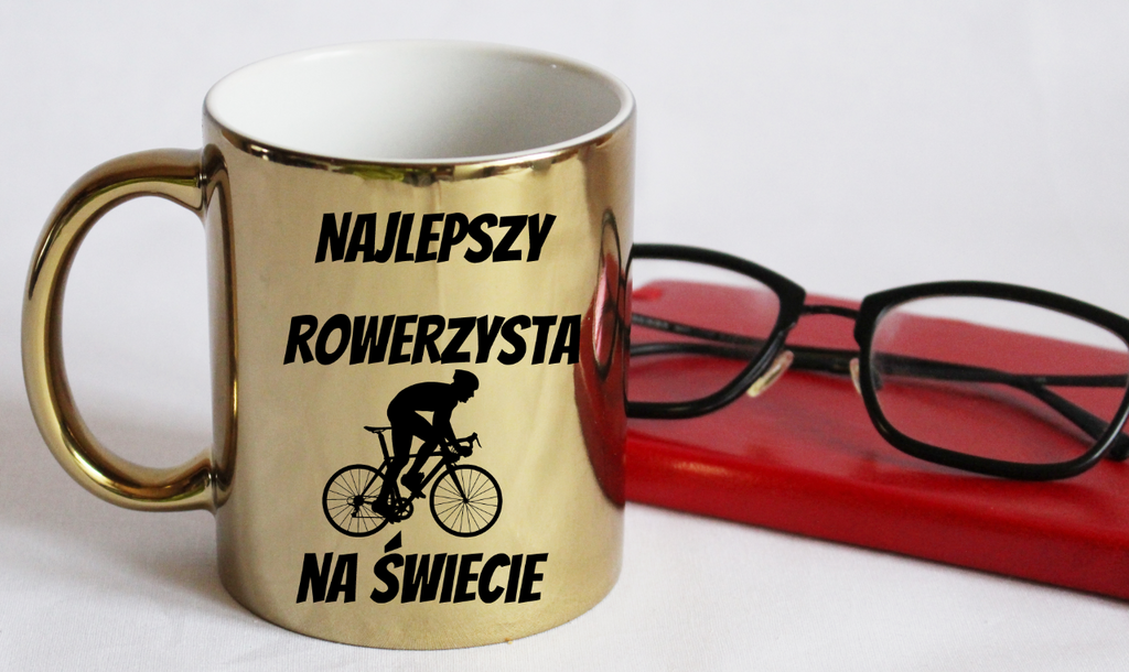 Kubek złoty z nadrukiem „Najlepszy rowerzysta na świecie” – dla rowerzysty #11