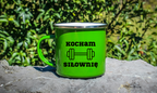 Kubek emaliowany zielony z nadrukiem "Kocham Siłownię" - na siłownię #1