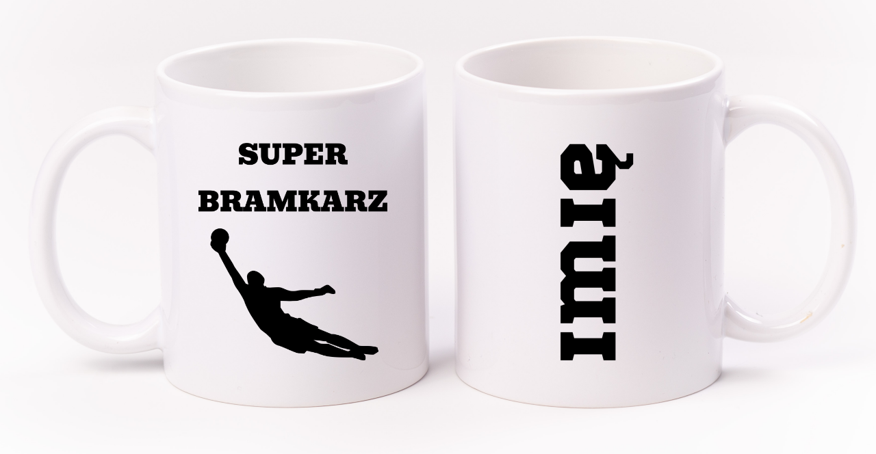 Kubek biały z nadrukiem "Super Bramkarz" – piłka nożna #15