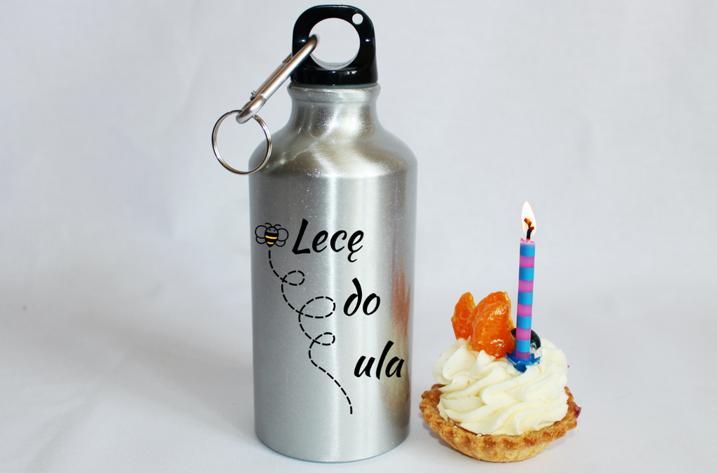 Butelka srebrna 400 ml z nadrukiem „Lecę do ula” – pszczelarstwo #7