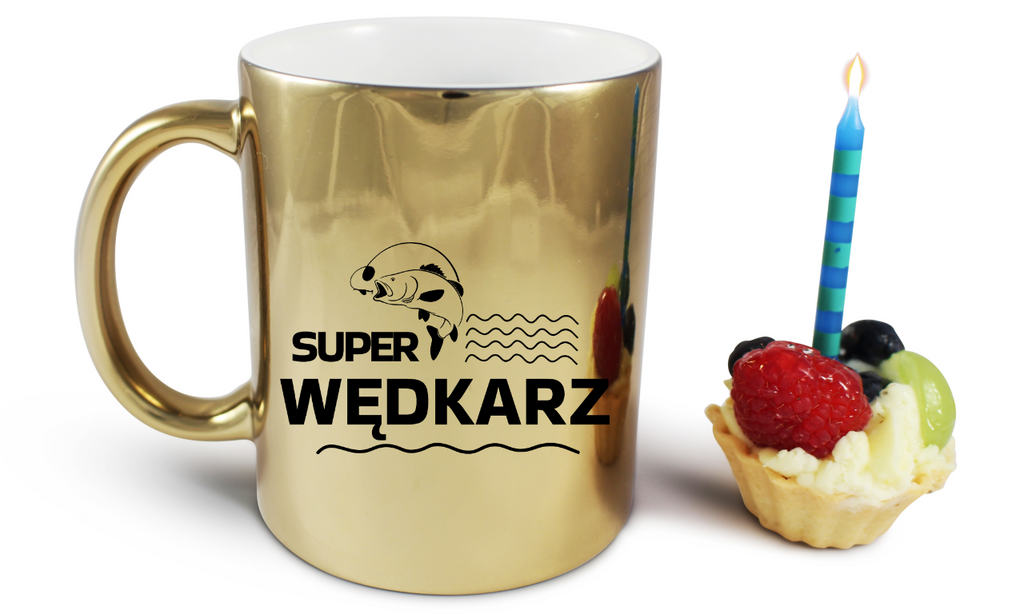 Kubek złoty z nadrukiem "Super wędkarz" – wędkarstwo #4