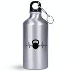 Bidon srebrny 400 ml z grafiką kettlebell i linia życia – siłownia #4