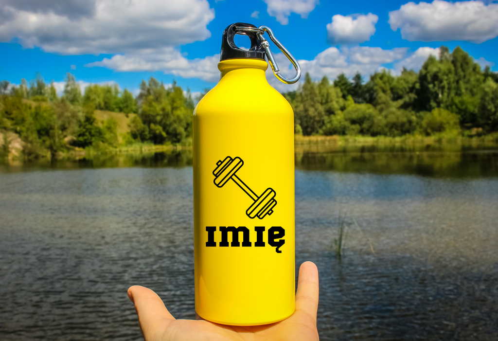 Bidon żółty 600 ml z grafiką hantli i imieniem do wyboru – na siłownię #4