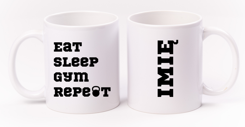 Kubek biały z nadrukiem "Eat Sleep Gym Repeat" – na prezent, siłownia #6