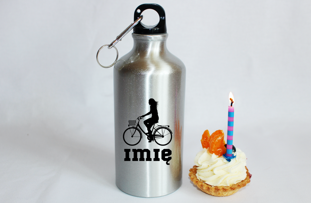 Bidon srebrny 500 ml na rower z grafiką roweru i dowolnym imieniem #1