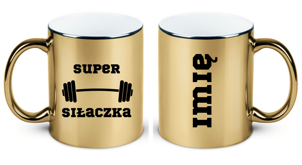 Kubek złoty prezent z nadrukiem „Super Siłaczka” – siłownia #2