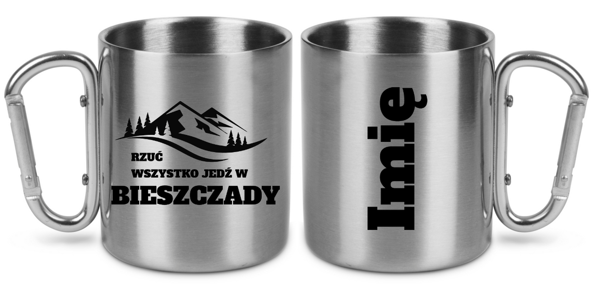 Kubek ze srebrnym karabińczykiem z nadrukiem „Rzuć wszystko, jedź w Bieszczady” – góry, trekking #5