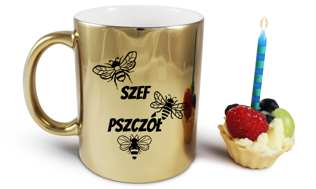 Kubek złoty z nadrukiem "Szef pszczół" - pszczelarstwo #3