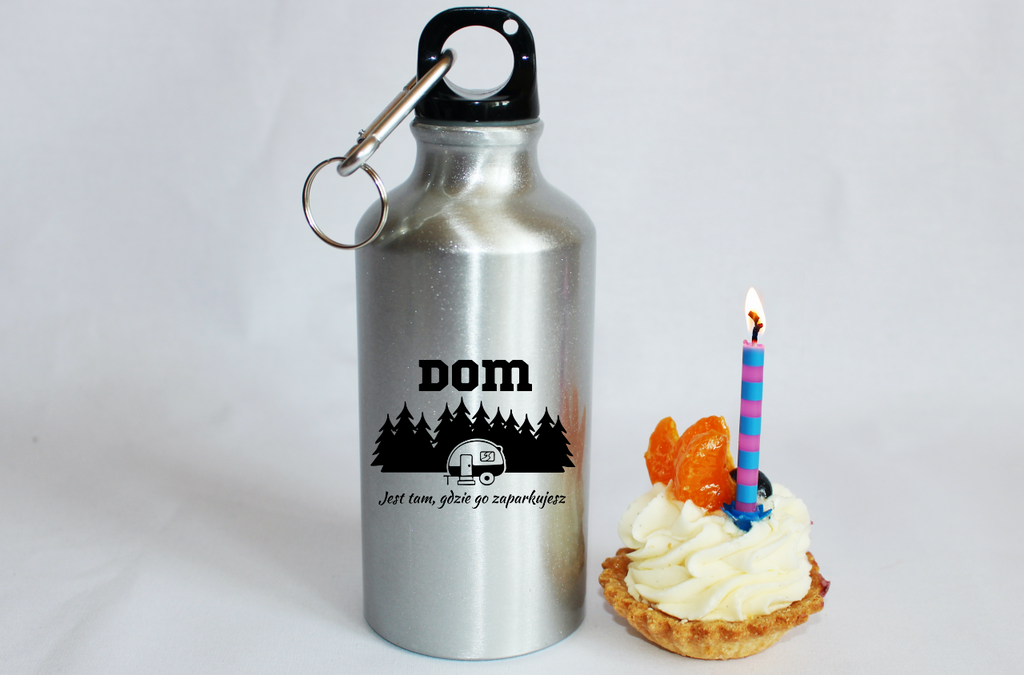 Butelka srebrna 400 ml z nadrukiem „Dom jest tam, gdzie go zaparkujesz” – camping, camper #6