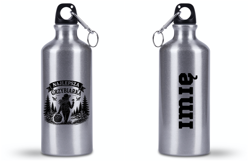Bidon srebrny 500 ml z nadrukiem „Najlepsza Grzybiarka” – na grzyby #3