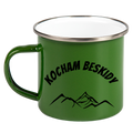 Kubek emaliowany zielony z nadrukiem "Kocham Beskidy" - góry #1
