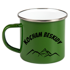 Kubek emaliowany zielony z nadrukiem "Kocham Beskidy" - góry #1