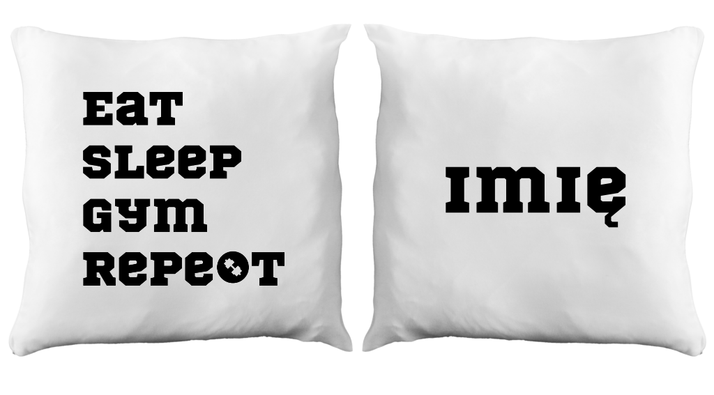 Poduszka z nadrukiem „Eat Sleep Gym Repeat” – siłownia #7