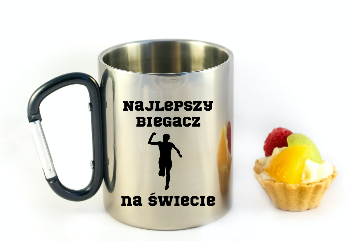 Biegowy kubek z karabińczykiem czarnym i nadrukiem "Najlepszy biegacz na świecie" #1
