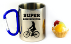 Kubek z niebieskim karabińczykiem, nadruk "Super Rowerzystka" – dla rowerzystki #7