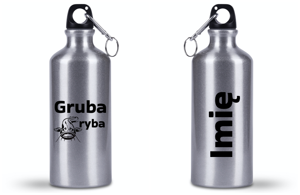 Butelka srebrna 500 ml z nadrukiem "Gruba ryba" – wędkarstwo #10
