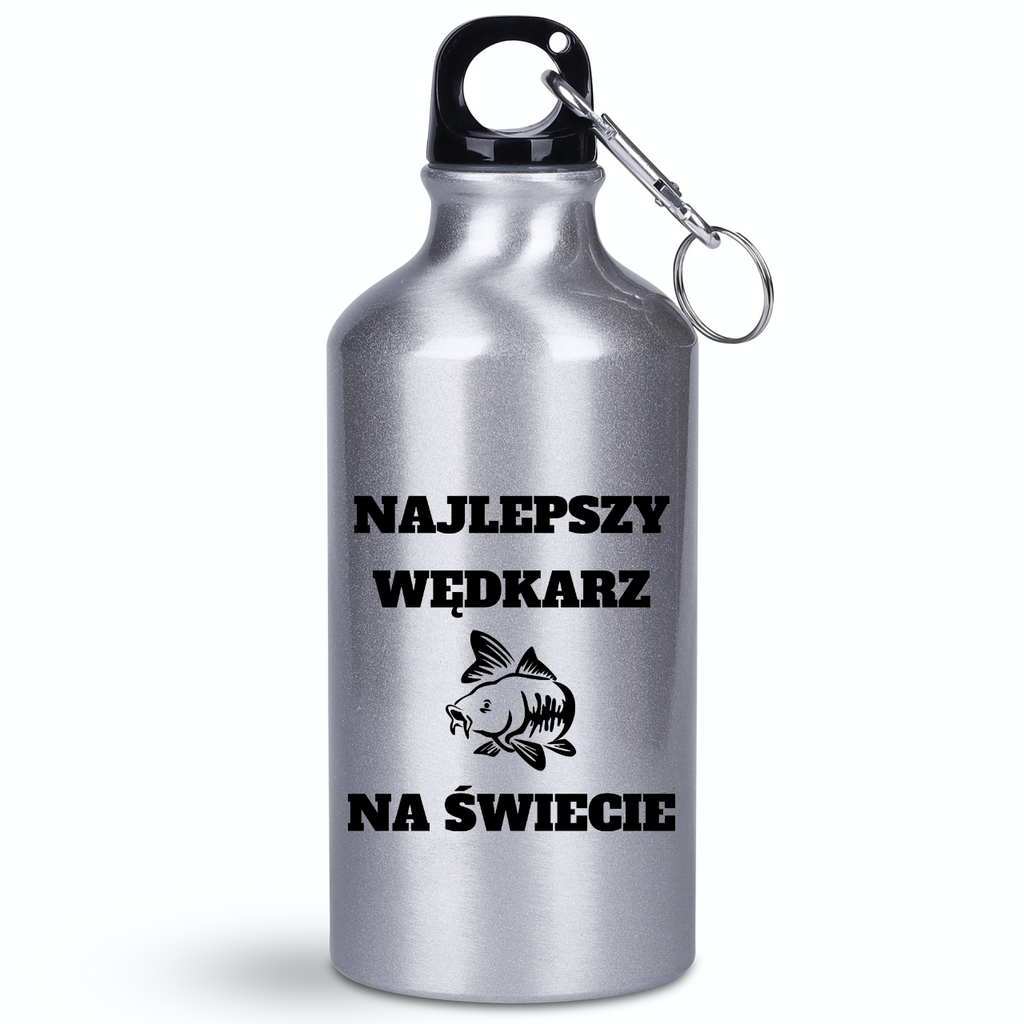 Butelka srebrna 400 ml z nadrukiem "Najlepszy wędkarz na świecie" – wędkarstwo #6