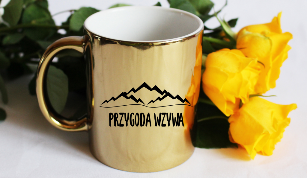 Kubek złoty z nadrukiem „Przygoda wzywa” – podróż, trekking #6