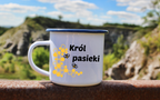 Kubek emaliowany biały z nadrukiem „Król pasieki” – pszczelarstwo #10