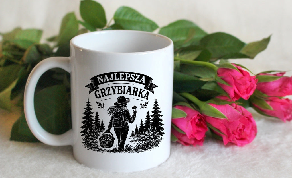 Kubek biały z nadrukiem „Najlepsza Grzybiarka” – grzyby #3