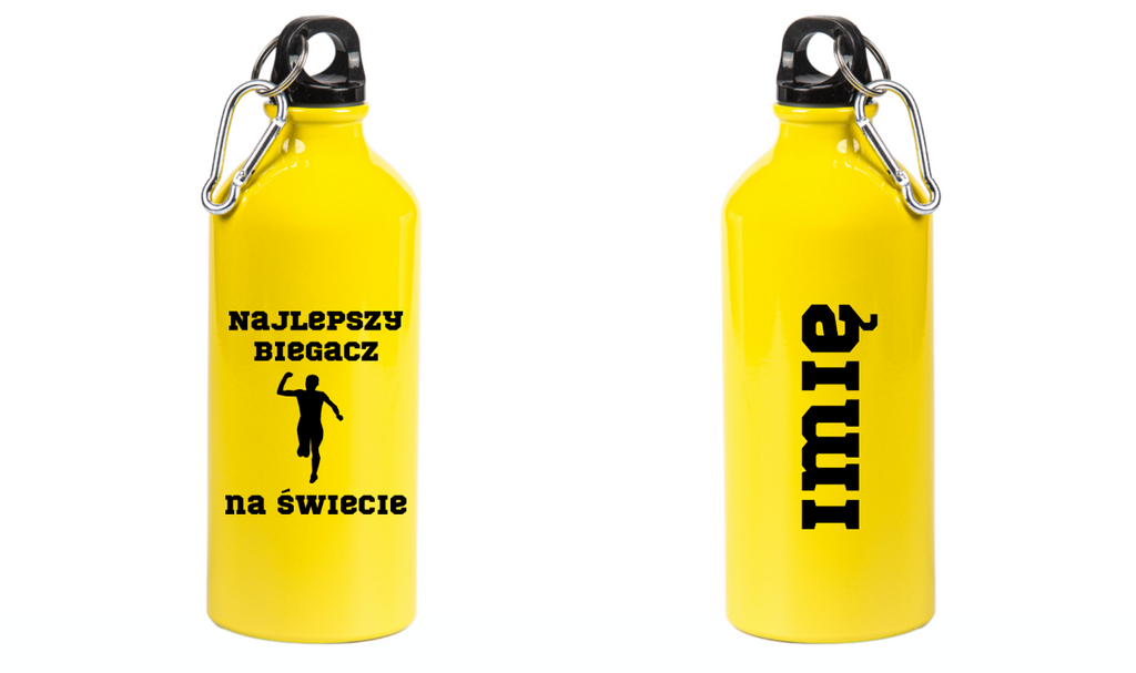 Butelka żółta 600 ml z nadrukiem "Najlepszy biegacz na świecie" - bieganie #1