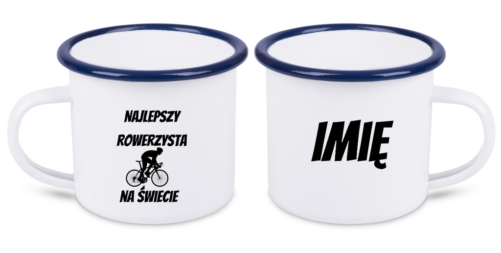 Kubek emaliowany biały z nadrukiem „Najlepszy rowerzysta na świecie” – dla rowerzysty #11