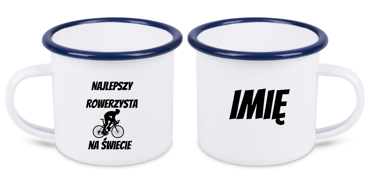 Kubek emaliowany biały z nadrukiem „Najlepszy rowerzysta na świecie” – dla rowerzysty #11