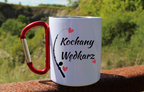 Kubek biały z czerwonym karabińczykiem i nadrukiem "Kochany Wędkarz" #2