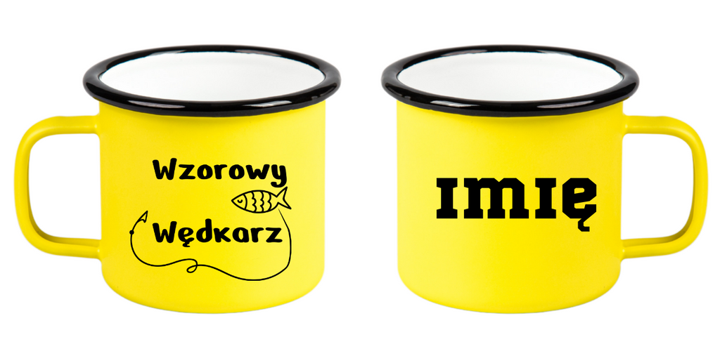 Kubek emaliowany żółty z nadrukiem "Wzorowy Wędkarz" - wędkarstwo #1