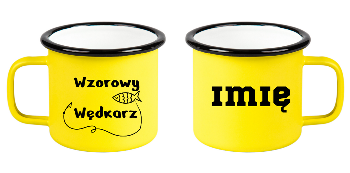 Kubek emaliowany żółty z nadrukiem "Wzorowy Wędkarz" - wędkarstwo #1