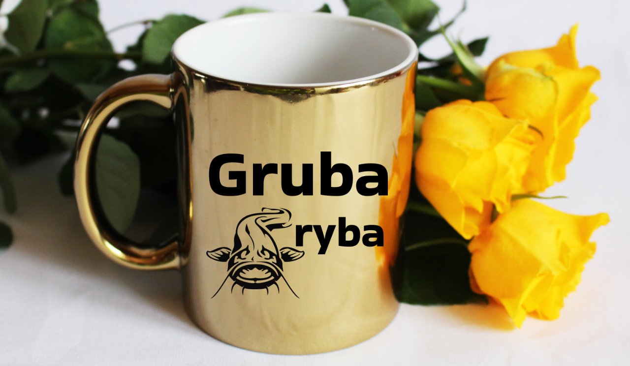 Kubek złoty z nadrukiem "Gruba ryba" – wędkarstwo #5