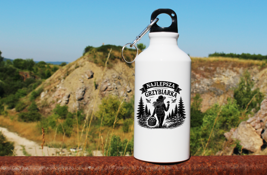 Butelka biała 400 ml z nadrukiem „Najlepsza Grzybiarka” – na grzyby #3