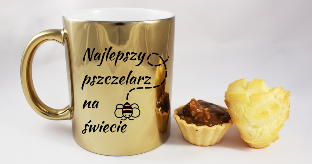 Kubek złoty z nadrukiem „Najlepszy pszczelarz na świecie” – pszczelarstwo #5
