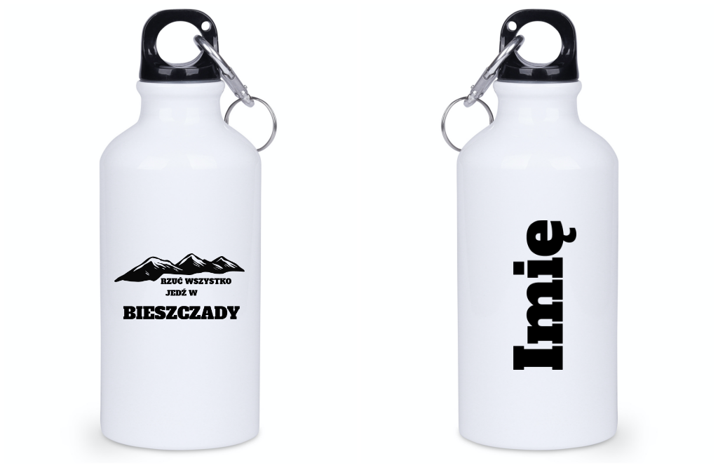 Butelka biała 400 ml z nadrukiem „Rzuć wszystko, jedź w Bieszczady” #4