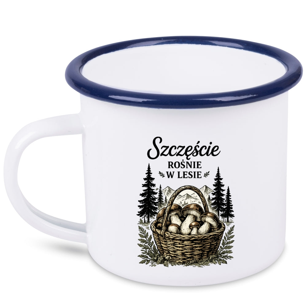 Kubek emaliowany biały z nadrukiem „Szczęście rośnie w lesie” – grzyby, las #8