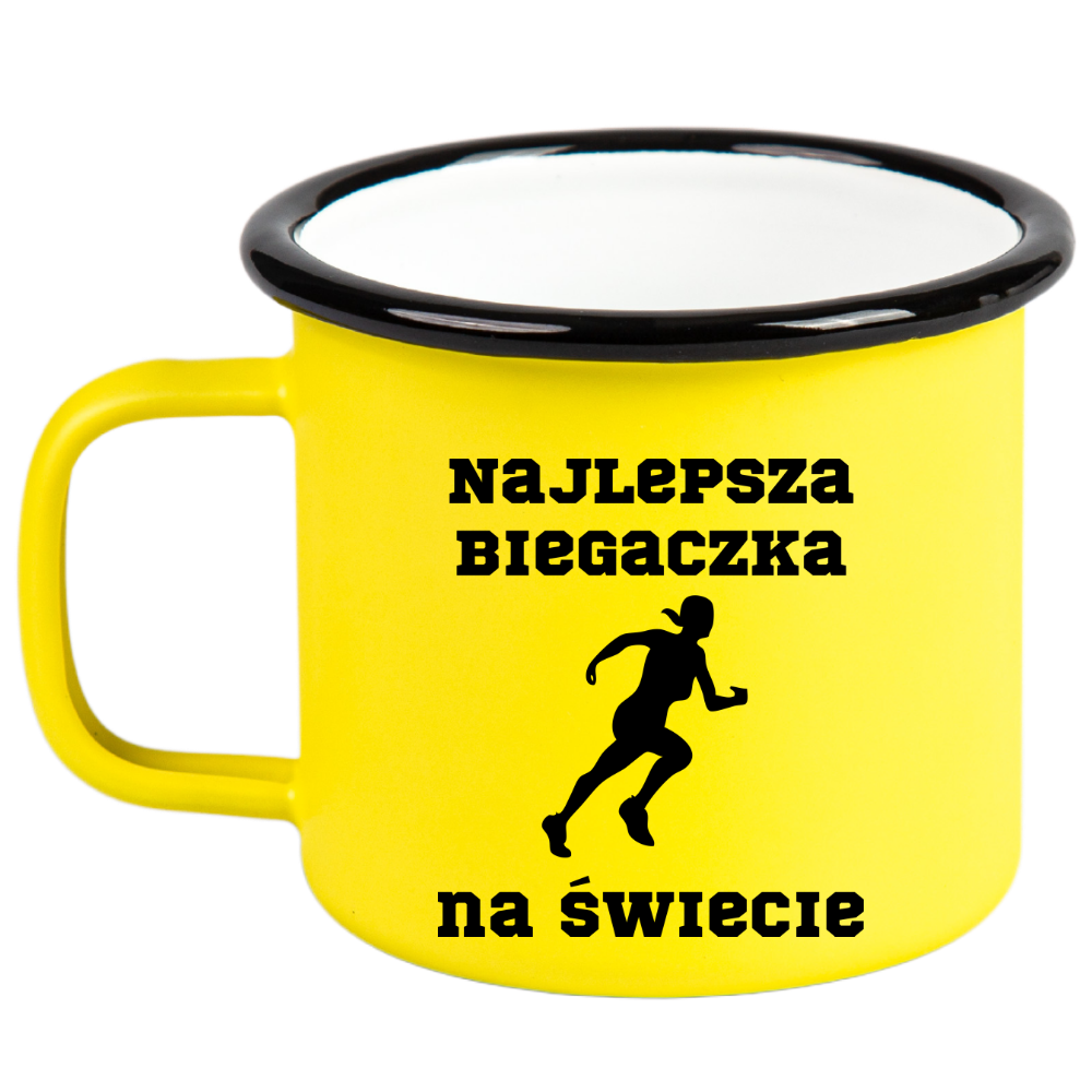 Kubek emaliowany żółty z nadrukiem "Najlepsza biegaczka na świecie" #2