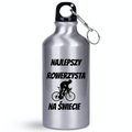 Butelka srebrna 400 ml z nadrukiem „Najlepszy rowerzysta na świecie” – dla rowerzysty #7
