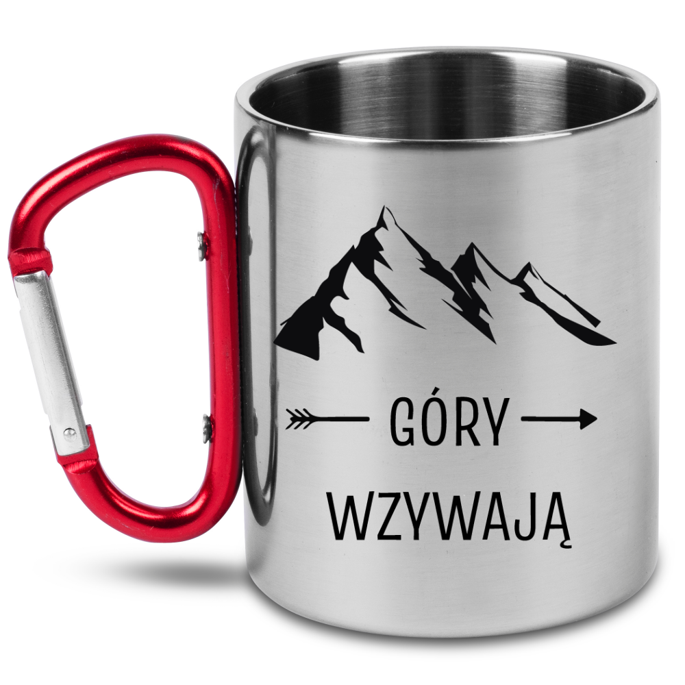 Kubek z czerwonym karabińczykiem i nadrukiem "Góry wzywają" #3